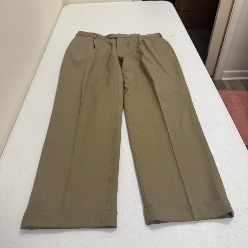Brooks Brothers Madison Pleated Khaki Dress Pants Mens 37x30 Cuffed Tan Twill